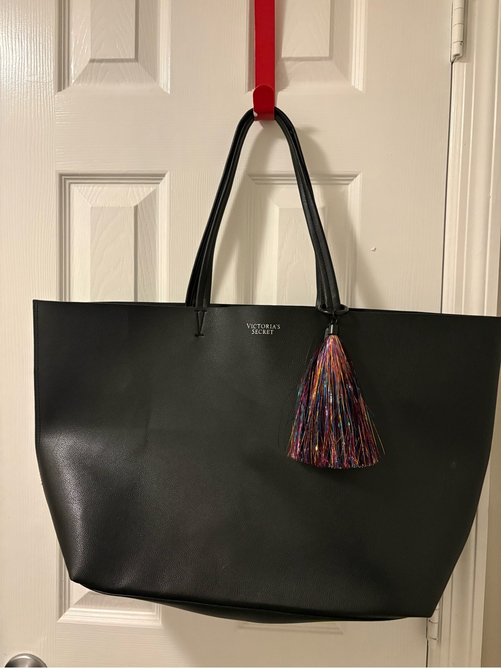 Victoria's Secret Black Tote with Colorful Tassel Accent